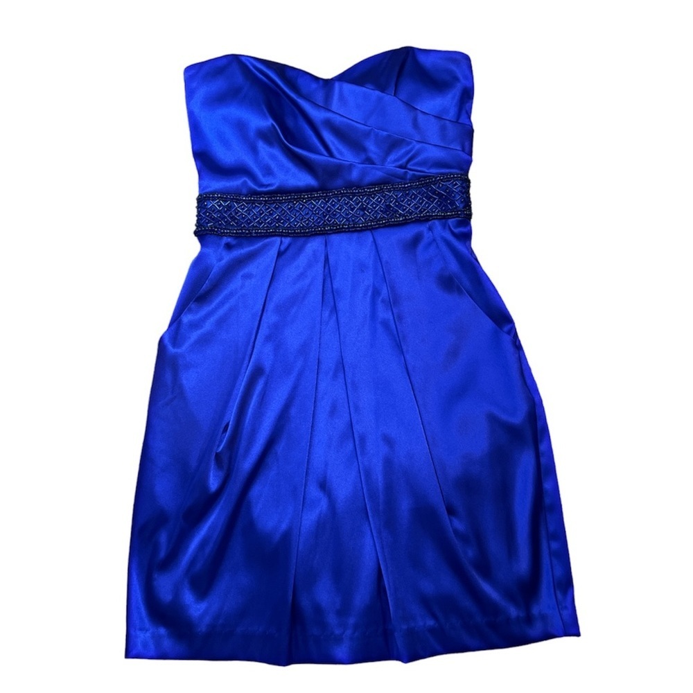 B.Darlin Royal Blue Strapless Beaded Waist Dress